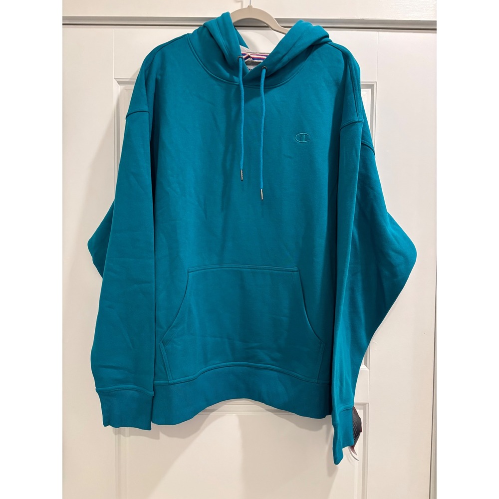 Champion Mens Teal Blue Pullover Hoodie Fleece Sweatshirt 2XL S0889